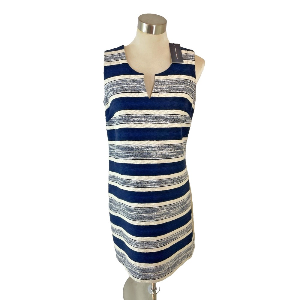NWT Tommy Hilfiger Blue Beige Tweed  Midi Fit to Flare Sleeveless Dress Size 8‎